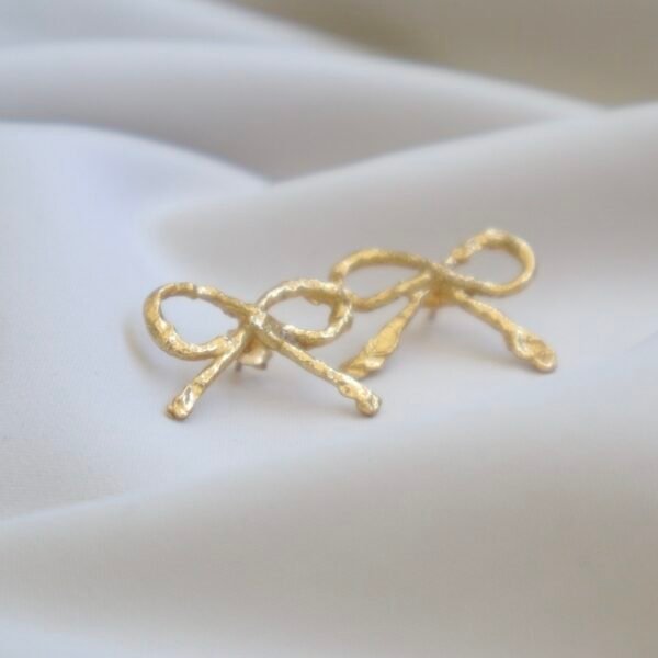 -Gold bow tie earrings- - Image 2