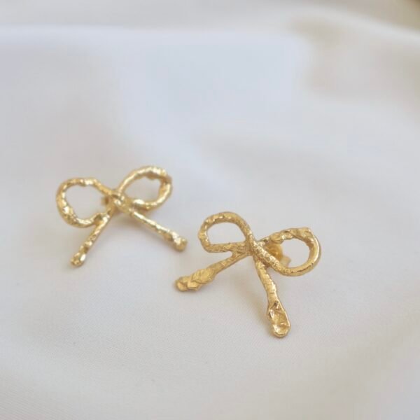 -Gold bow tie earrings- - Image 4